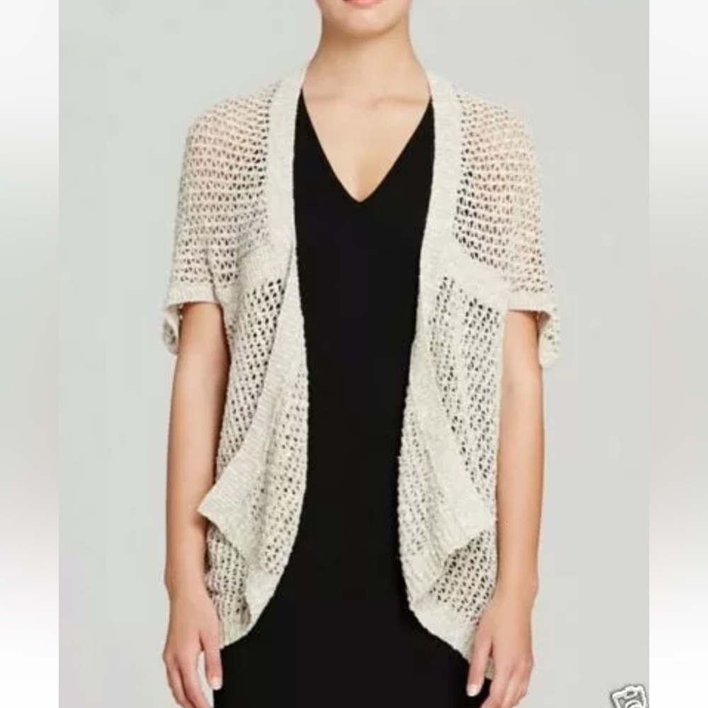 EILEEN FISHER BEIGE MALIBU LINEN COTTON NET KIMONO CARDIGAN SIZE Small